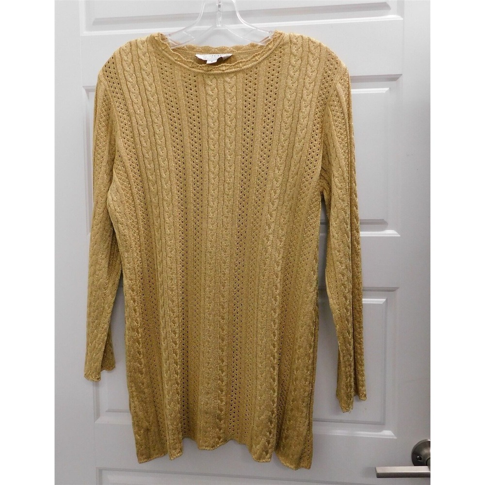 St John‎ Collection Gold Metallic Knit Cable Knit Long Sleeve Sweater sz S